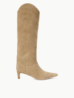 STAUD Wally western Tan dune Pointed-Toe Knee-High Suede Boot